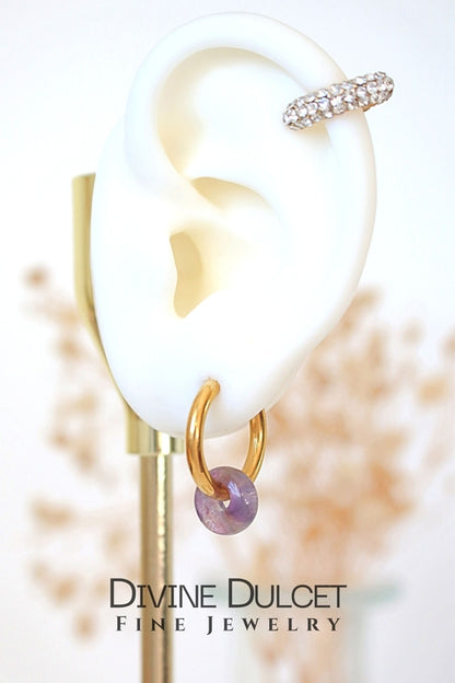 Removable Natural Crystals  Hoop Earrings