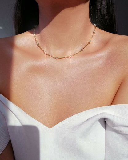Crystal Chain Choker|18K Chrome Glass