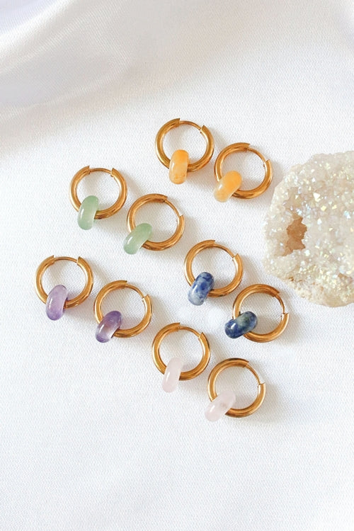 Removable Natural Crystals  Hoop Earrings