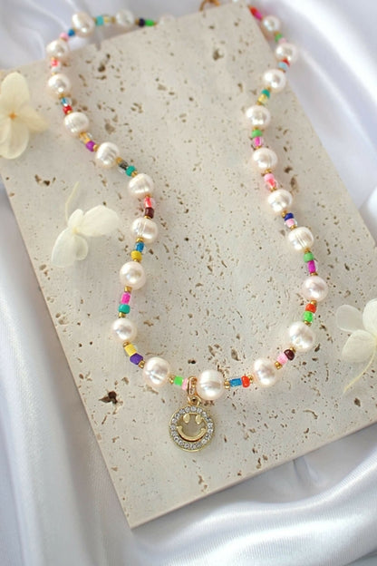 Freshwater Pearls & Colorful Beads Choker | 24 Karats Gold