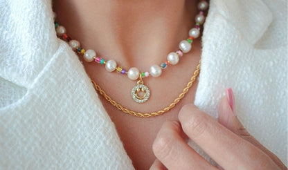 Freshwater Pearls & Colorful Beads Choker | 24 Karats Gold