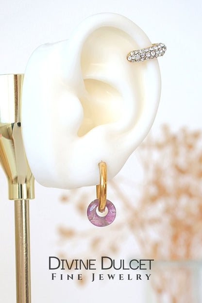 Removable Natural Crystals  Hoop Earrings